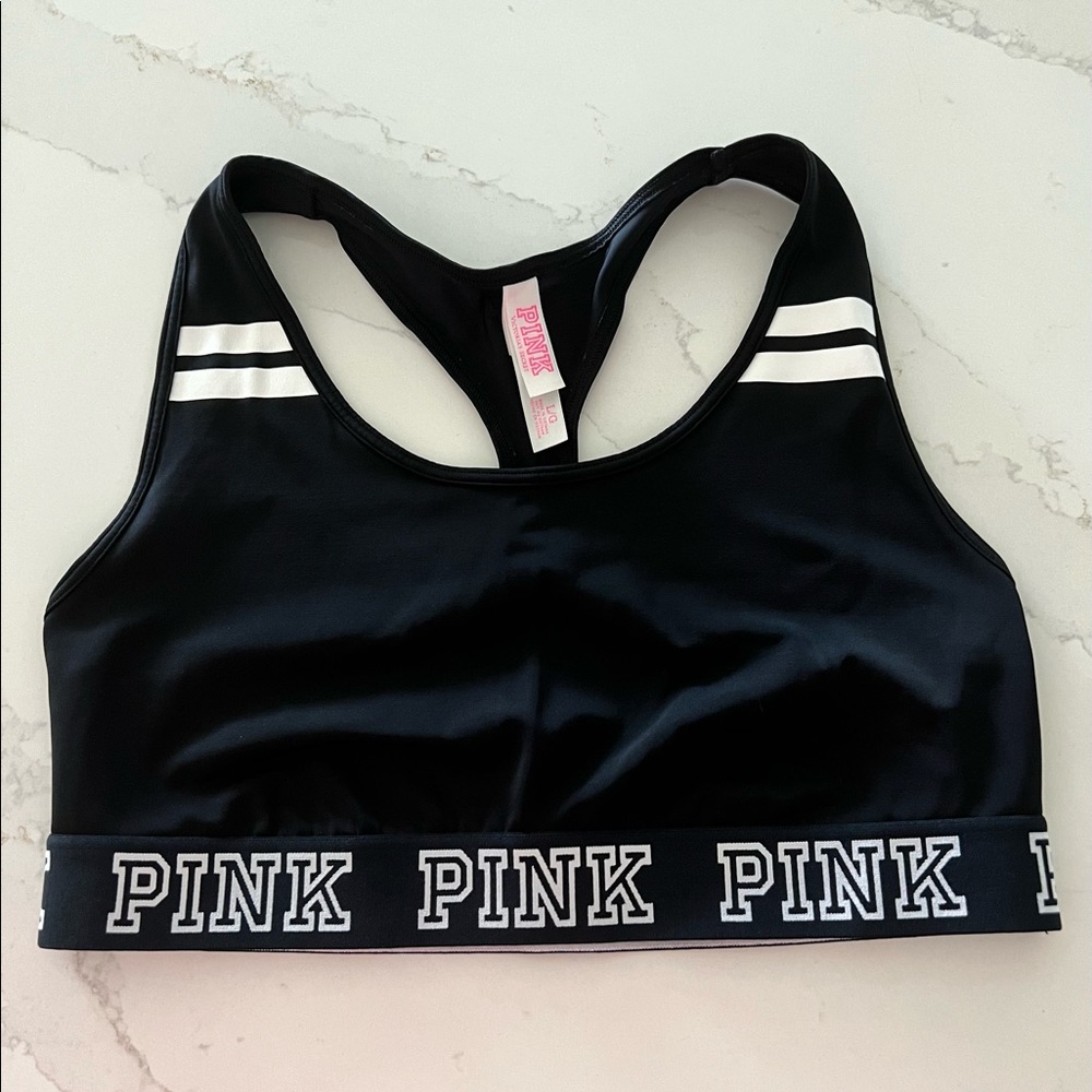 PINK Victoria’s Secret Sports Bra Black w/White Details